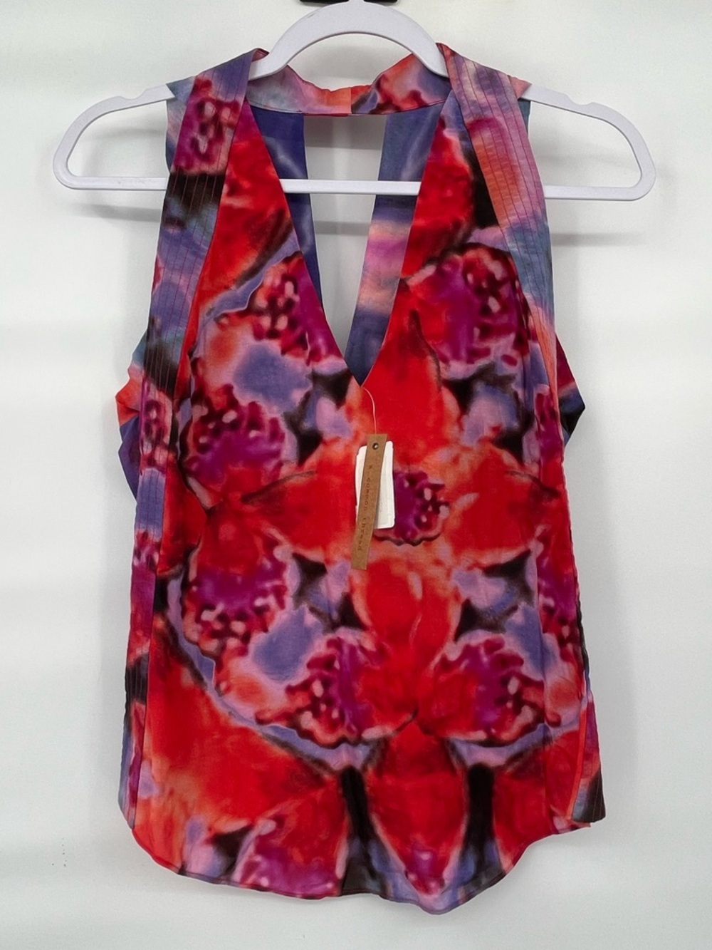 A common thread nwt red blue floral silk cotton blend tank blouse